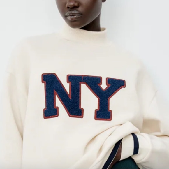 Zara Cream Sweater with Navy NY Logo - Picture 2 of 5